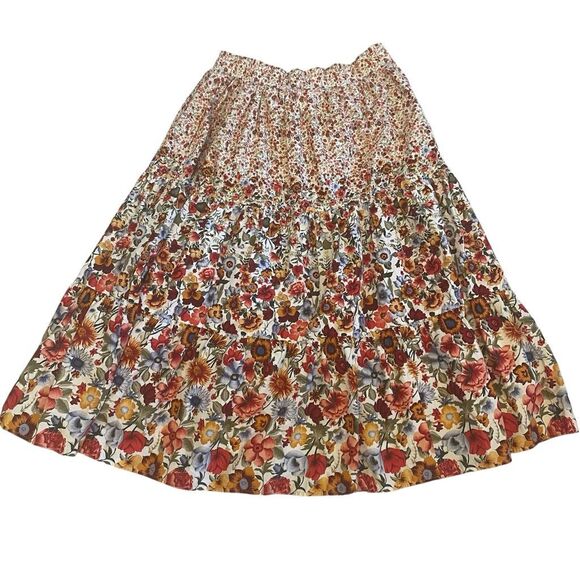 Vtg StarFire Floral Pull On Midi Tiered Skirt Cottage Core Women’s Size 14 Large - Picture 5 of 5